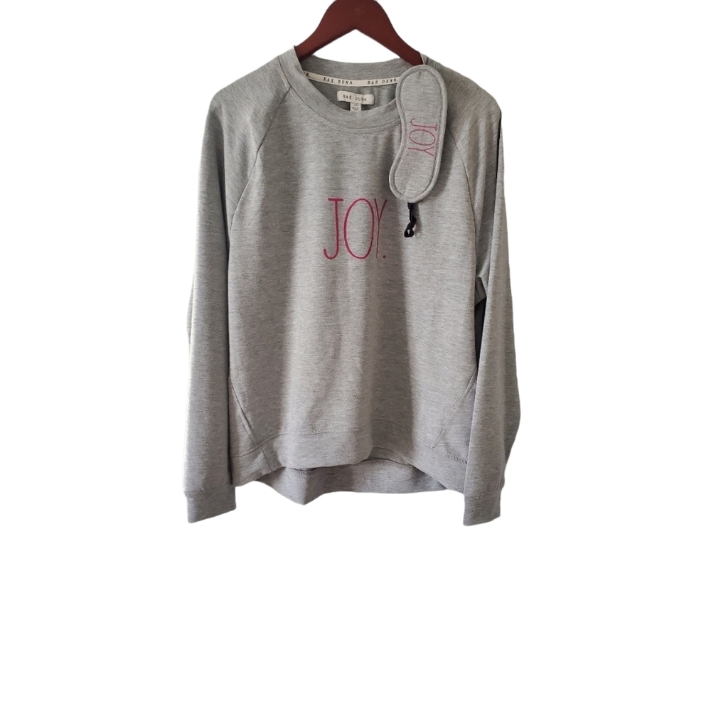 Rae Dunn Gray JOY  Sweatshirt and Eye Mask Set NWT/Size Large